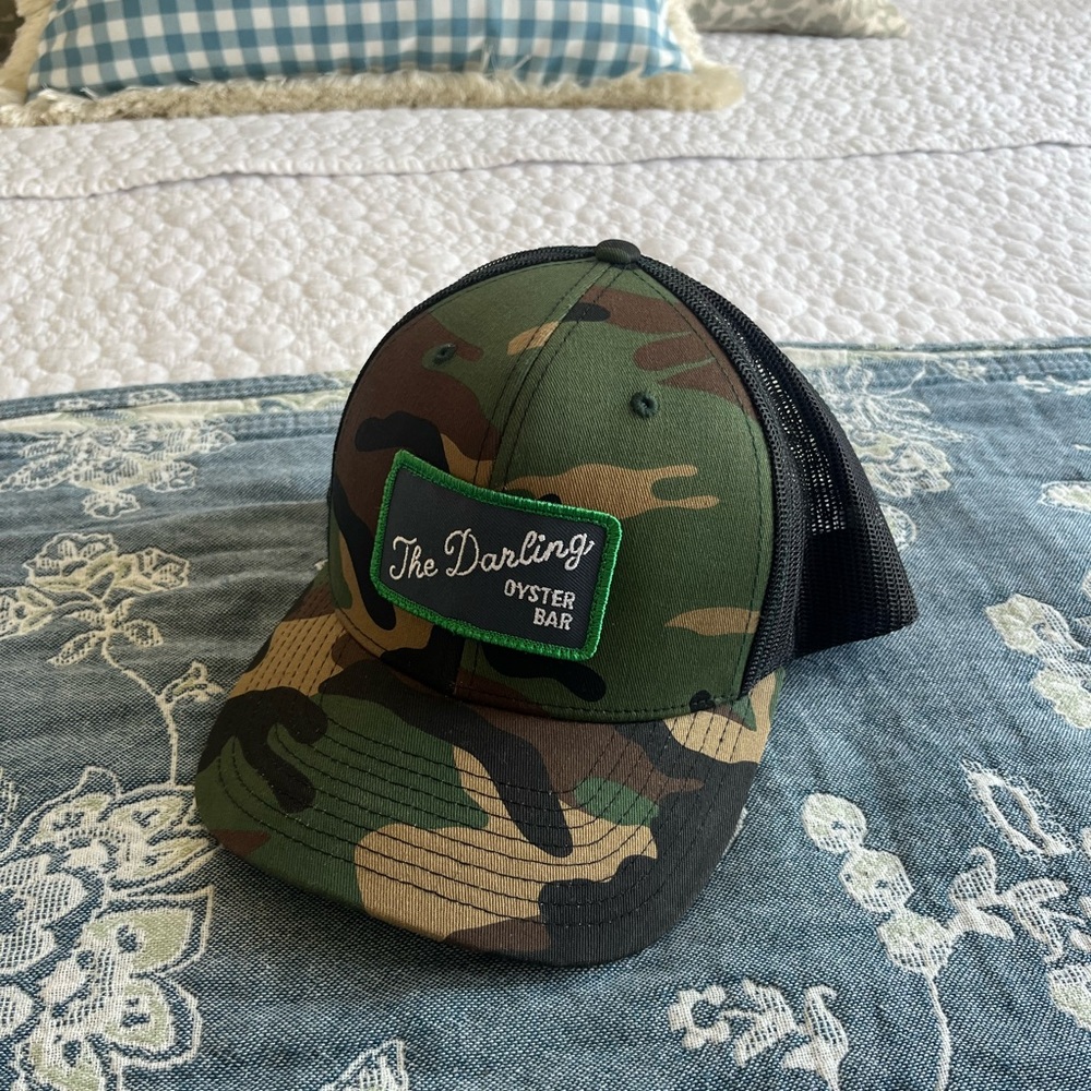 The Darling Oyster Bar Charleston, SC Trucker SnapBack Camo Patch Hat